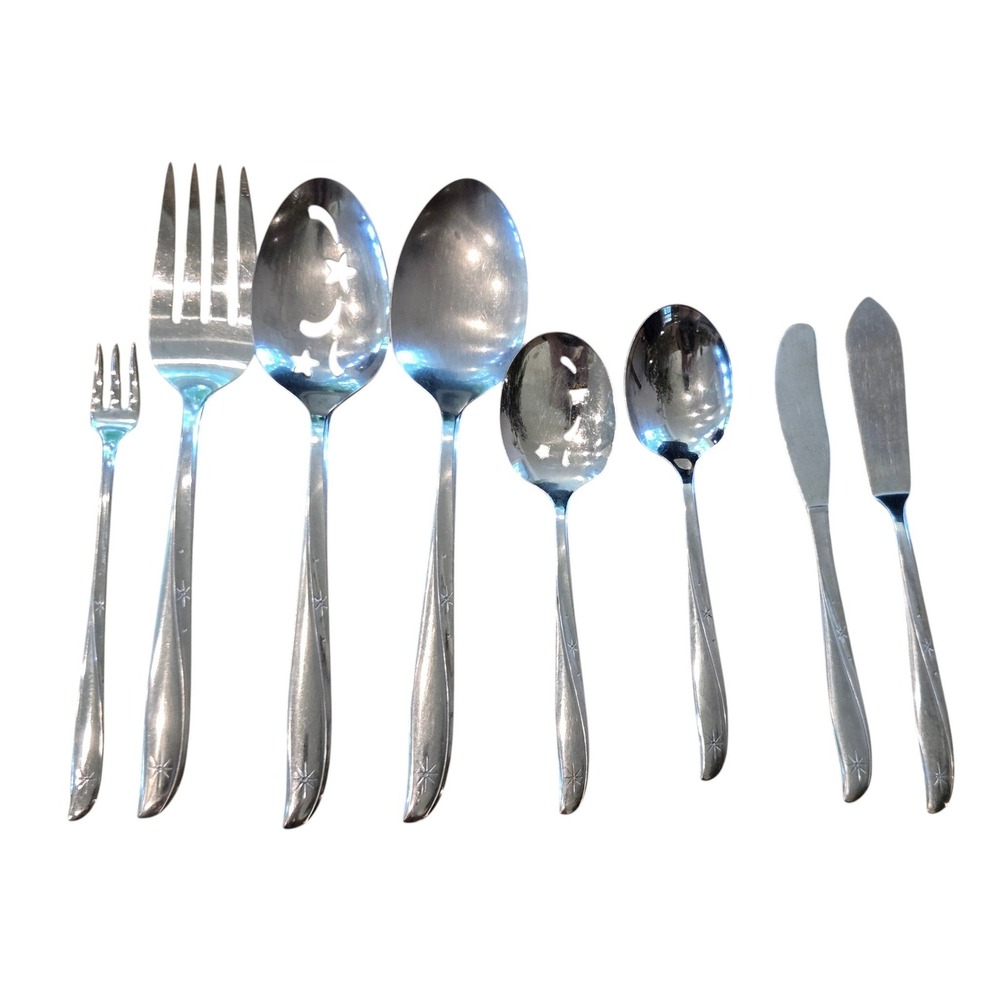Oneida Community Twin Star Flatware 8 Pc Serving Set Stainless Slotted Spoon ++